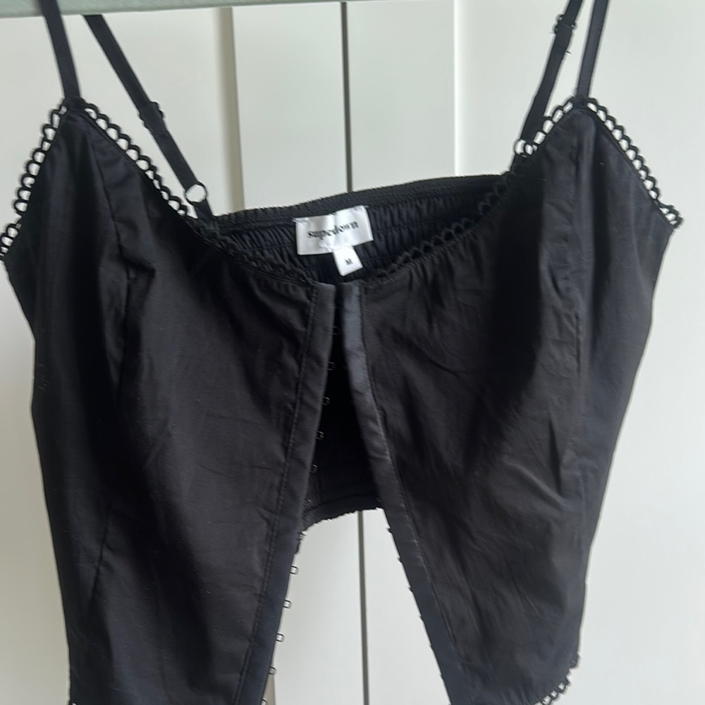 Black Sleeveless Top with Lace Trim